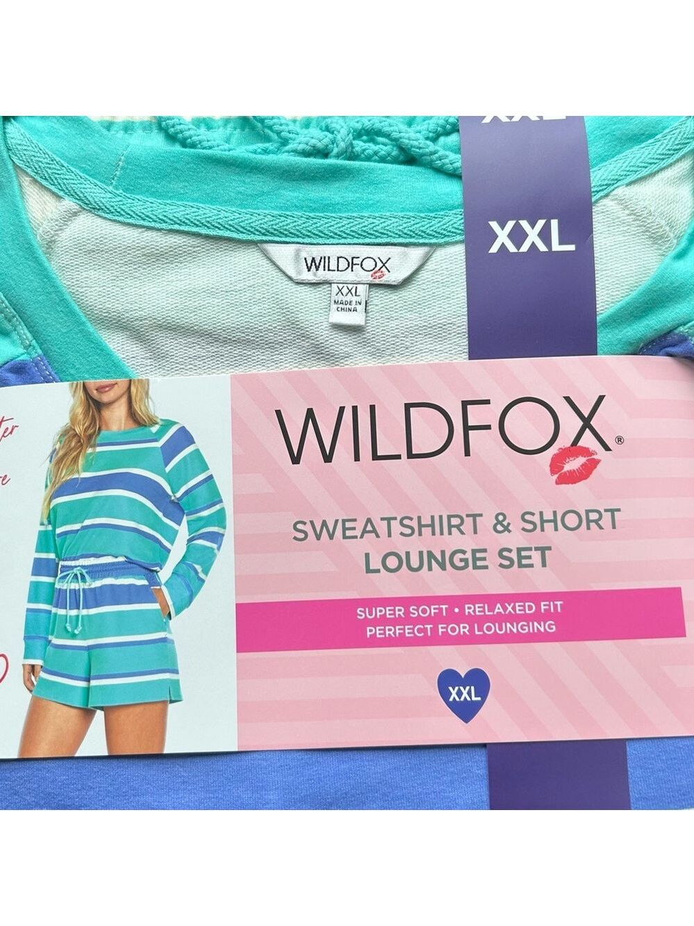 WILDFOX Sweatshirt & Short Lounge Set Stripes - Picture 4 of 5